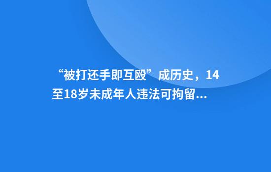 “被打还手即互殴”成历史，14至18岁未成年人违法可拘留，新规来了
