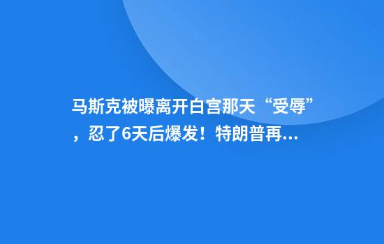 马斯克被曝离开白宫那天“受辱”，忍了6天后爆发！特朗普再发声：除了我美国离了谁都照样转，没空理马斯克，希望他一切都好