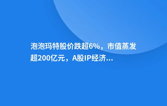 泡泡玛特股价跌超6%，市值蒸发超200亿元，A股IP经济概念走弱