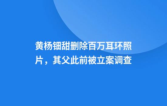 黄杨钿甜删除百万耳环照片，其父此前被立案调查