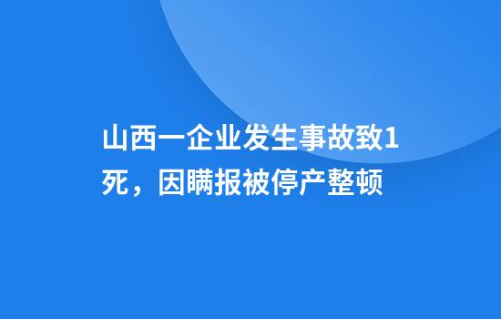 山西一企业发生事故致1死，因瞒报被停产整顿