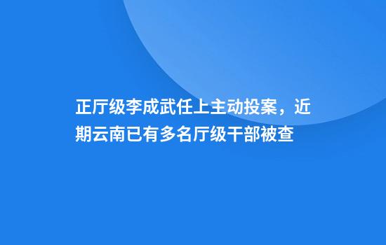 正厅级李成武任上主动投案，近期云南已有多名厅级干部被查