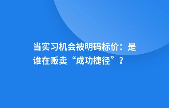 当实习机会被明码标价：是谁在贩卖“成功捷径”？