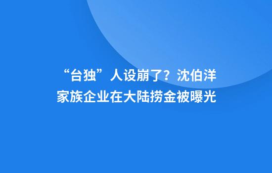 “台独”人设崩了？沈伯洋家族企业在大陆捞金被曝光