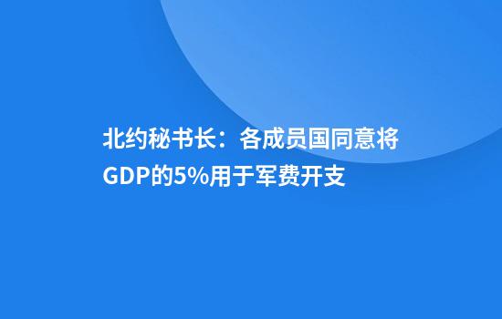 北约秘书长：各成员国同意将GDP的5%用于军费开支