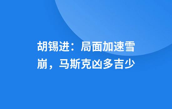 胡锡进：局面加速雪崩，马斯克凶多吉少