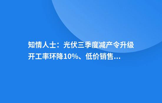 知情人士：光伏三季度减产令升级开工率环降10%、低价销售将审计核查