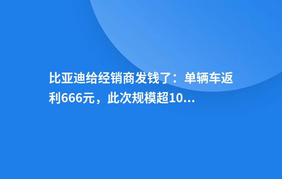 比亚迪给经销商发钱了：单辆车返利666元，此次规模超10亿元