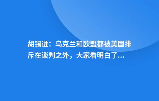 胡锡进:乌克兰和欧盟都被美国排斥在谈判之外,大家看明白了吧?