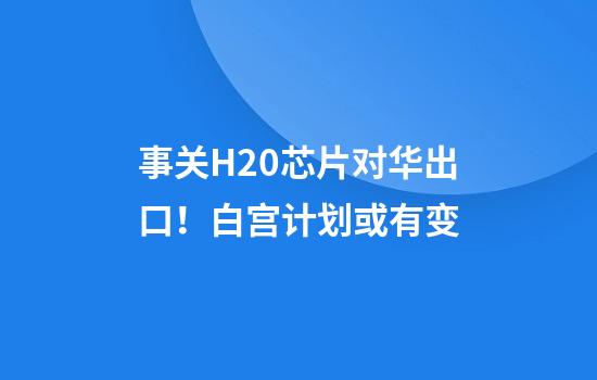 事关H20芯片对华出口!白宫计划或有变