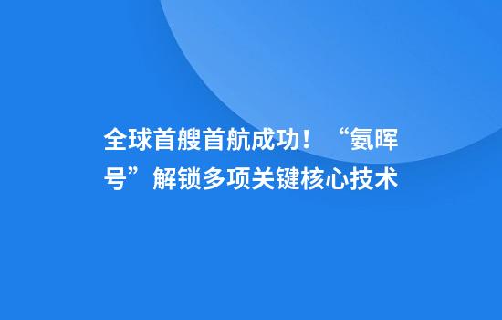 全球首艘首航成功！“氨晖号”解锁多项关键核心技术