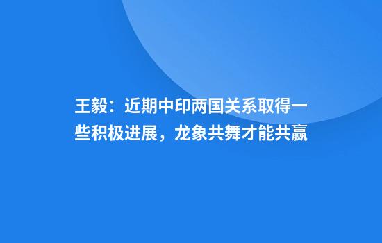 王毅：近期中印两国关系取得一些积极进展，龙象共舞才能共赢