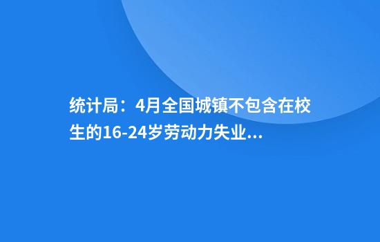 统计局：4月全国城镇不包含在校生的16-24岁劳动力失业率为15.8%