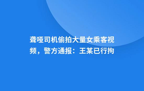 聋哑司机偷拍大量女乘客视频，警方通报：王某已行拘