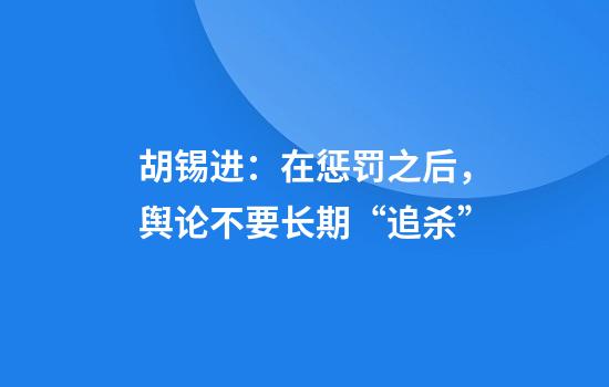 胡锡进：在惩罚之后，舆论不要长期“追杀”