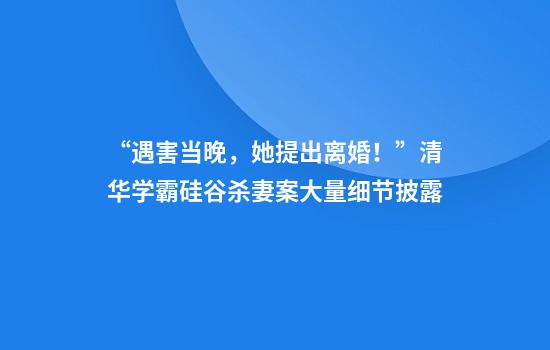 “遇害当晚，她提出离婚！”清华学霸硅谷杀妻案大量细节披露