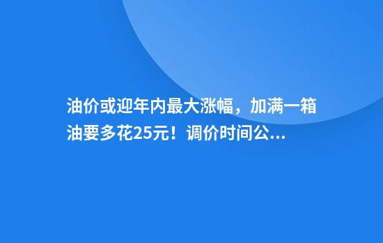 油价或迎年内最大涨幅，加满一箱油要多花25元！调价时间公布