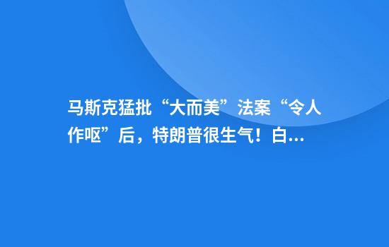 马斯克猛批“大而美”法案“令人作呕”后，特朗普很生气！白宫称特朗普会坚持下去，美媒披露马斯克态度转变四个原因