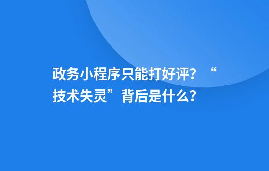 政务小程序只能打好评？“技术失灵”背后是什么？