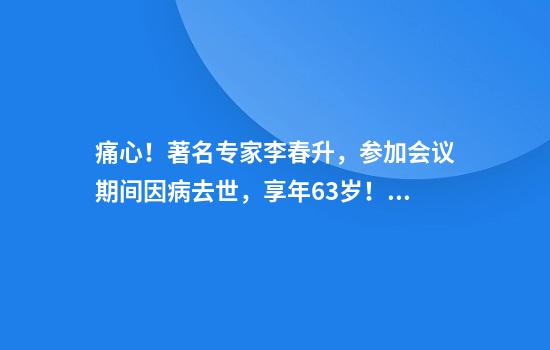 痛心！著名专家李春升，参加会议期间因病去世，享年63岁！曾主持多个国家级重大项目，作品入选国家级规划教材