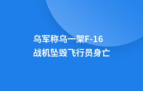 乌军称乌一架F-16战机坠毁飞行员身亡