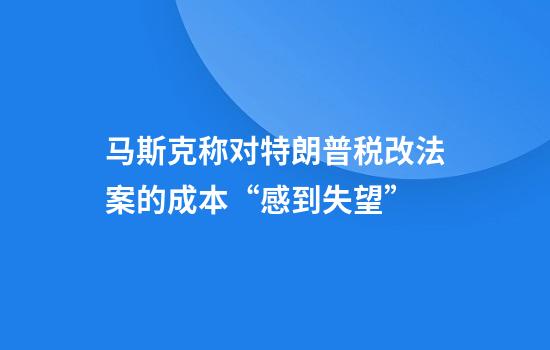 马斯克称对特朗普税改法案的成本“感到失望”