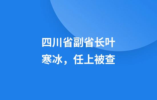 四川省副省长叶寒冰，任上被查