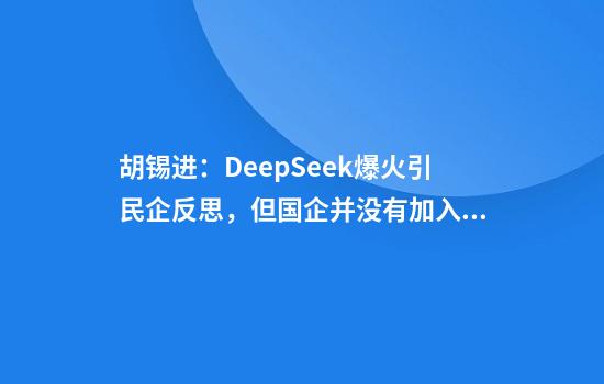 胡锡进:DeepSeek爆火引民企反思,但国企并没有加入这一波“反思潮”