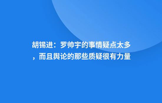 胡锡进：罗帅宇的事情疑点太多，而且舆论的那些质疑很有力量