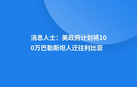 消息人士：美政府计划将100万巴勒斯坦人迁往利比亚