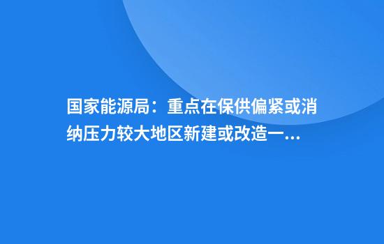 国家能源局：重点在保供偏紧或消纳压力较大地区新建或改造一批新能源电站