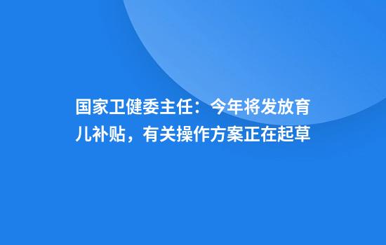 国家卫健委主任:今年将发放育儿补贴,有关操作方案正在起草