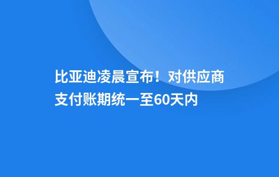 比亚迪凌晨宣布！对供应商支付账期统一至60天内
