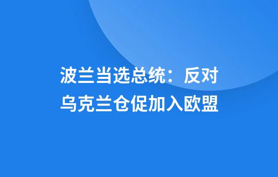 波兰当选总统：反对乌克兰仓促加入欧盟