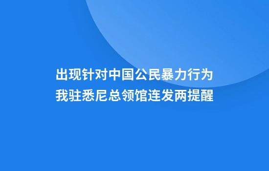 出现针对中国公民暴力行为我驻悉尼总领馆连发两提醒