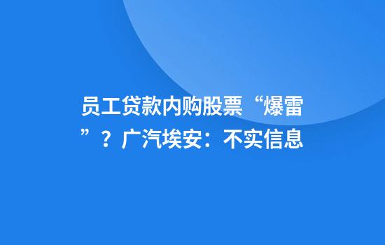 员工贷款内购股票“爆雷”？广汽埃安：不实信息
