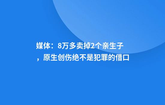媒体：8万多卖掉2个亲生子，原生创伤绝不是犯罪的借口