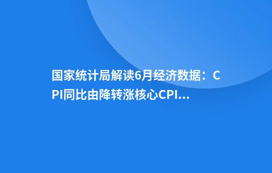 国家统计局解读6月经济数据：CPI同比由降转涨核心CPI继续回升