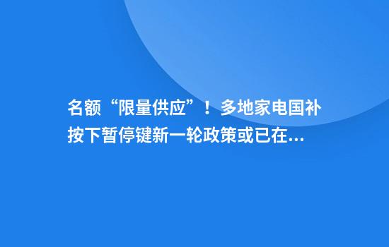 名额“限量供应”！多地家电国补按下暂停键新一轮政策或已在路上