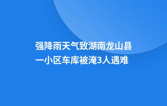 强降雨天气致湖南龙山县一小区车库被淹3人遇难