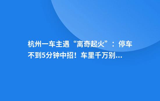 杭州一车主遇“离奇起火”：停车不到5分钟中招！车里千万别放它