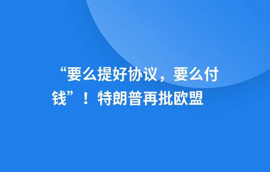 “要么提好协议，要么付钱”！特朗普再批欧盟