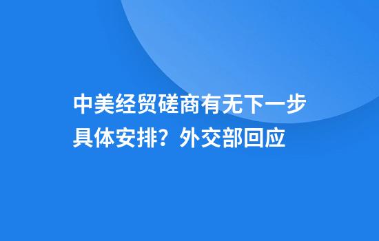 中美经贸磋商有无下一步具体安排?外交部回应