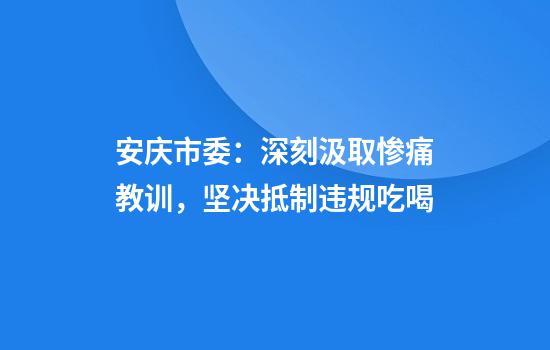 安庆市委：深刻汲取惨痛教训，坚决抵制违规吃喝
