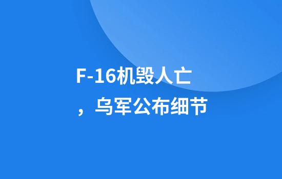 F-16机毁人亡，乌军公布细节