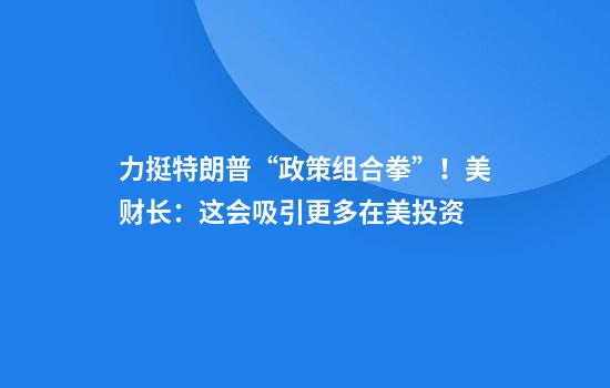 力挺特朗普“政策组合拳”！美财长：这会吸引更多在美投资