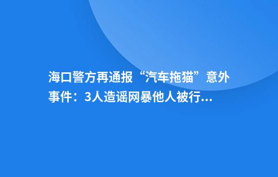 海口警方再通报“汽车拖猫”意外事件：3人造谣网暴他人被行拘