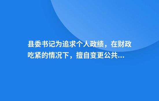 县委书记为追求个人政绩，在财政吃紧的情况下，擅自变更公共卫生间项目设计方案，扩大修建面积，进行豪华装修，造价相较预算翻倍