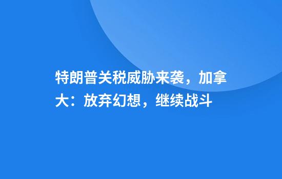 特朗普关税威胁来袭,加拿大:放弃幻想,继续战斗