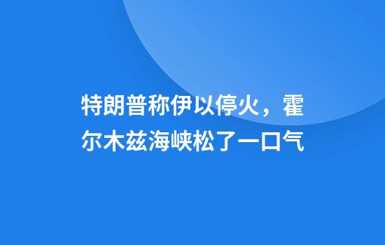 特朗普称伊以停火，霍尔木兹海峡松了一口气
